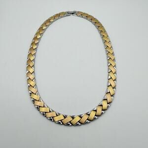 Stainless Steel Tri-color Necklace 16” Choker Style Silver Chunky Jewelry